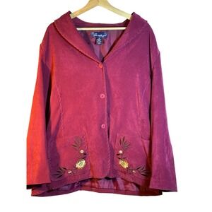 Susan Graver Style Womens 1X Plum Embroidered Suede Like‎ Jacket Blazer Boho Art